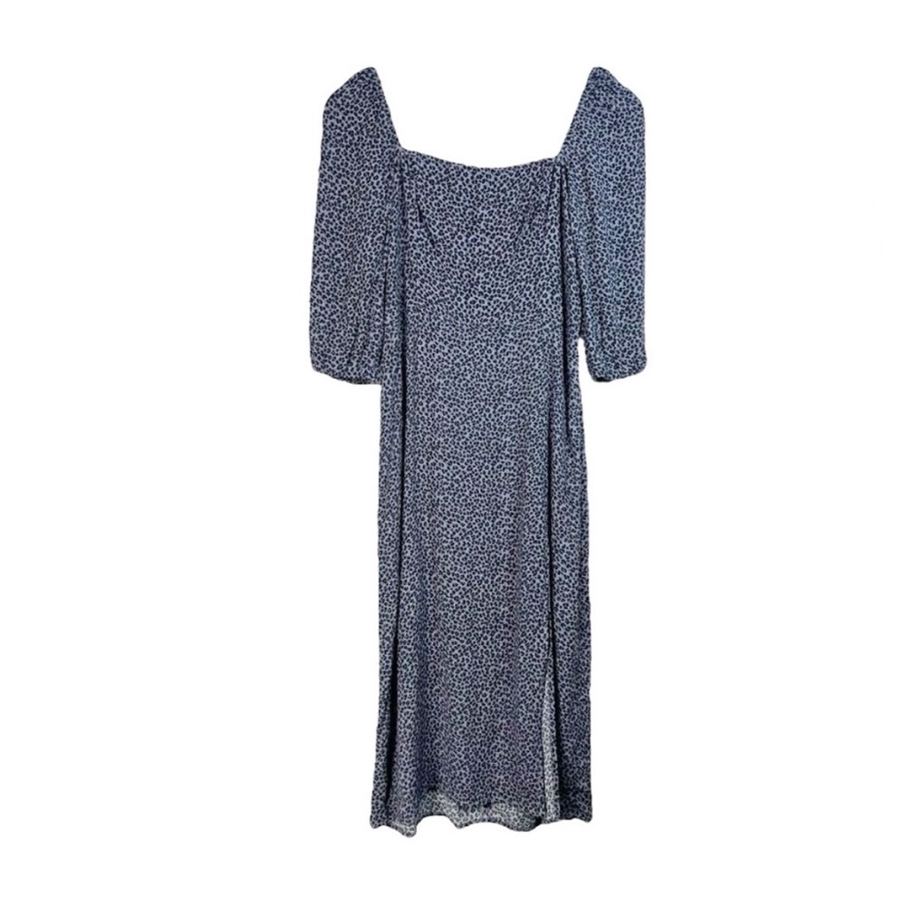 Abercrombie & Fitch Leopard Print 3/4 Sleeve Square Neck Smocked Midi Dress SP